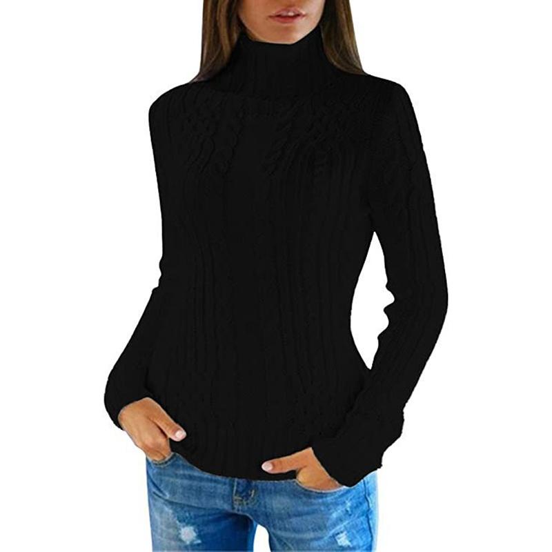 Podzimní novinka Slim Fit Rolák Pletený svetr Ženy Zimní Módní Dlouhý rukáv Dámské Svetry Svetry Elegantní Měkké Teplé Dámské Svetry z úpletu 25068
