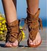 Retro Tassel Sandals For Woman Summer Boho Flat Shoes Ladies Lace Up Beach Shoes Sandalias Mujer 2024 Women's Shoes 698
