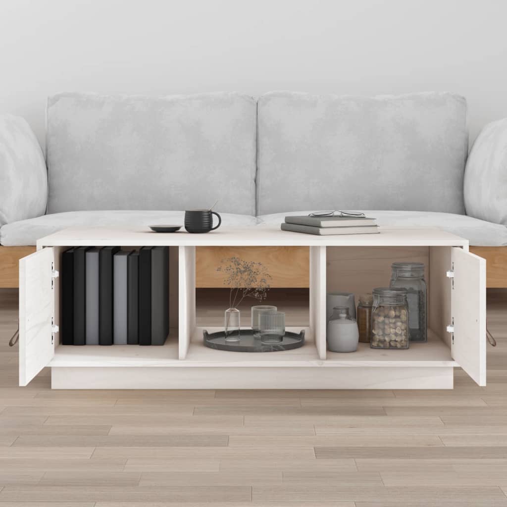 Vidaxl Stolik Kawowy, Biały, 100X50X35 Cm, Lite Drewno Sosnowe