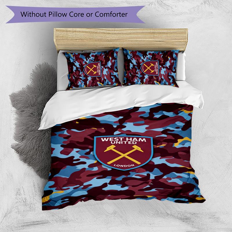 Set Lenzuola Stampato West Ham United Football 3 Pezzi, Comodo Set Copripiumino per Camera da Letto Amico della Pelle