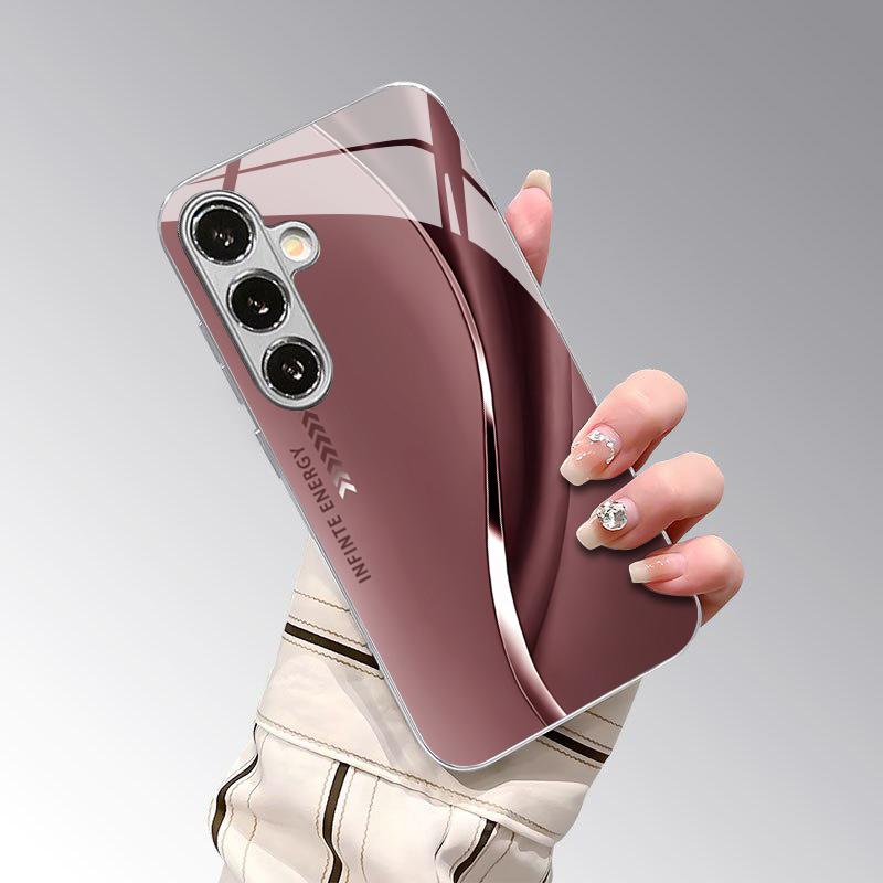 Rose Satin Pattern 2D Phone Case for Samsung S26 S25 S24 S23 S22 S21 S20 A56 A36 A16 - Electroplated Glass Protective Cover