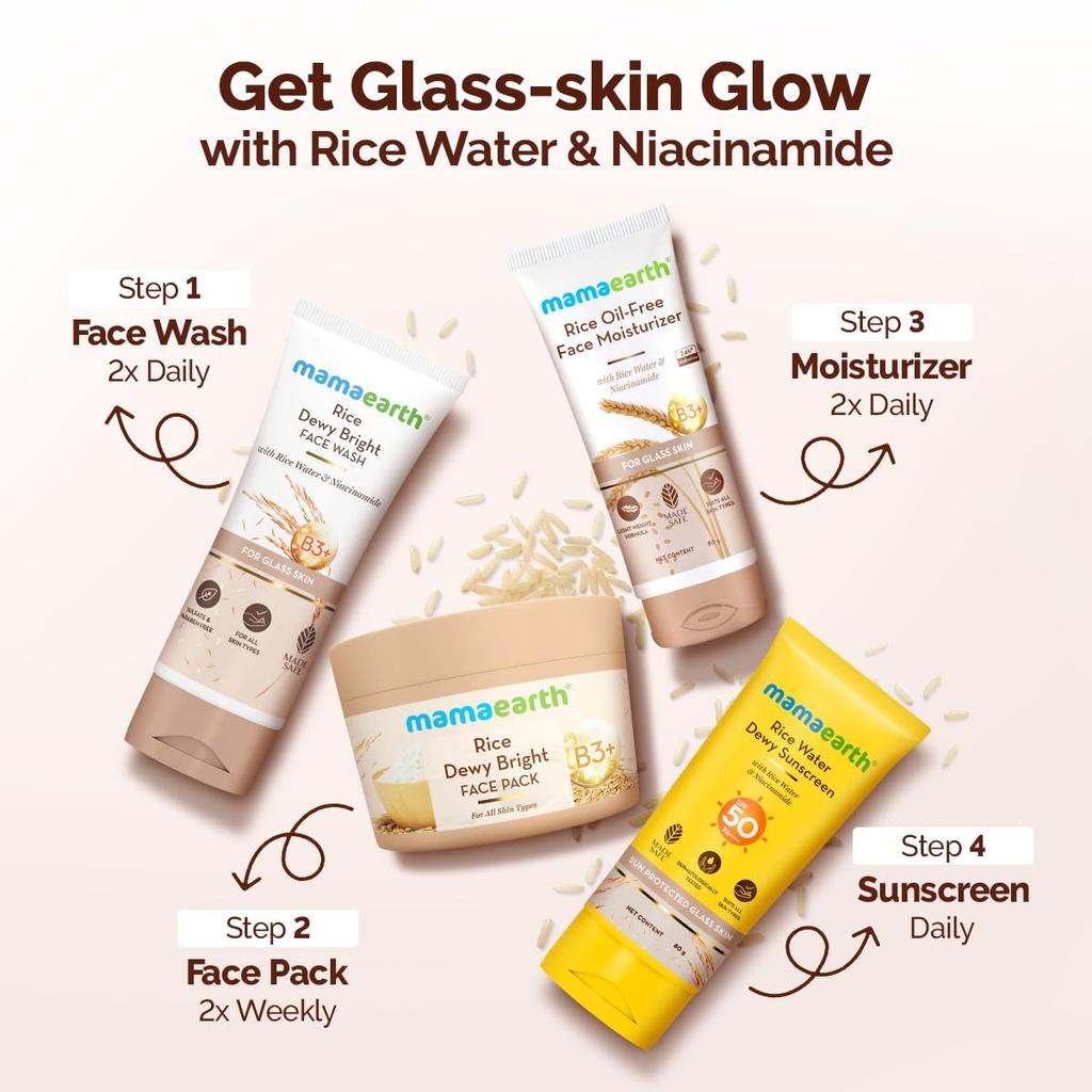 Mamaearth Rice Dewy Bright Face Pack For Glass Skin 200g Gel Cream Mask With Hydrating DIY Texture And Instant Brightening Glow