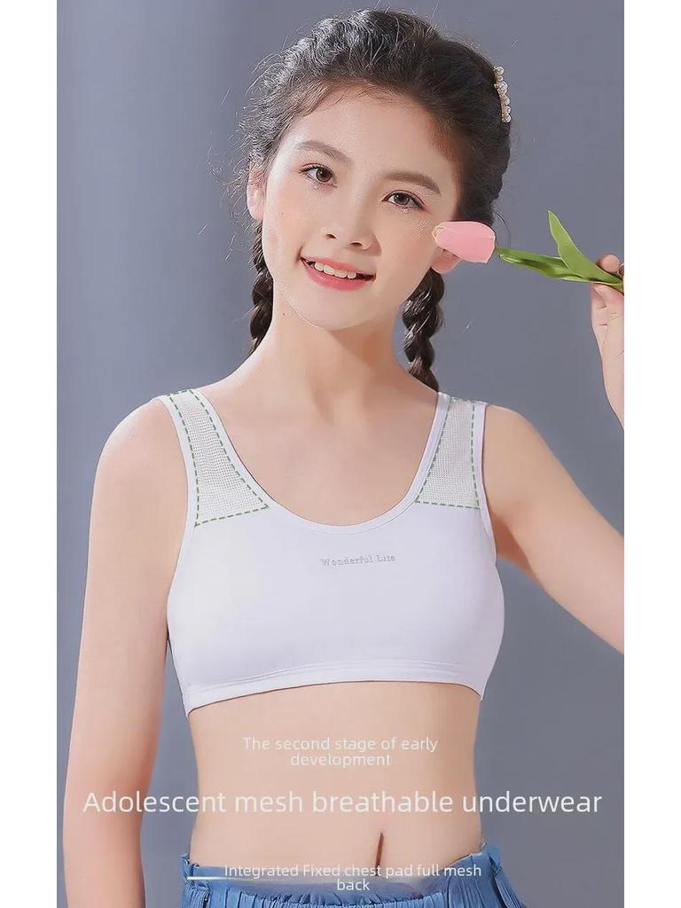 Dívčí podprsenka ze síťoviny z čisté bavlny s pevnými vycpávkami