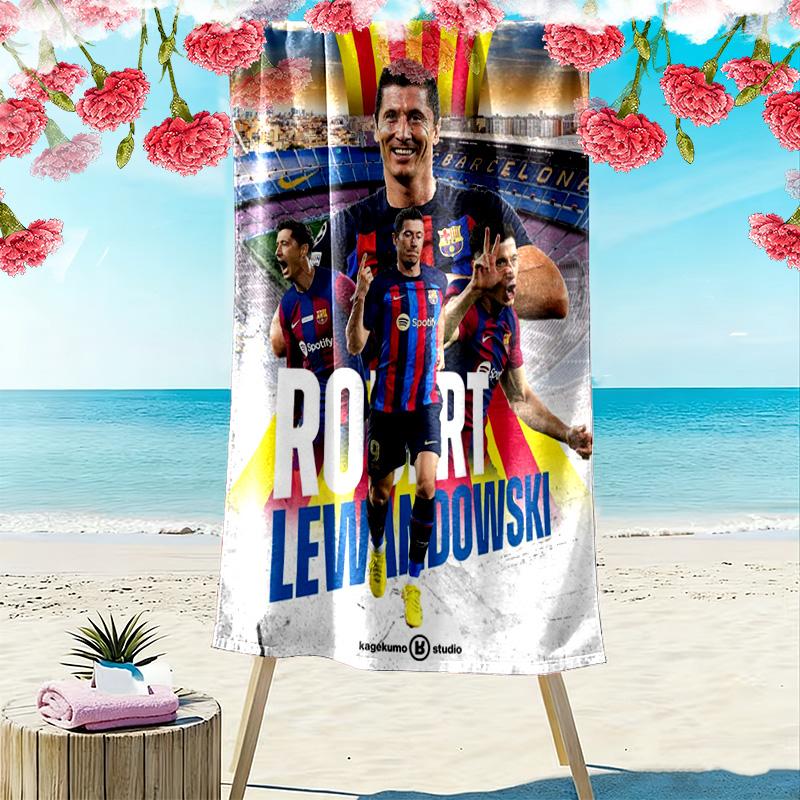 Robert Lewandowski Fc Bayern Munich Beach Towel Portable For Travel Outdoor Camping Seaside Outdoor Pool Towel Quickdrying Swim Towel