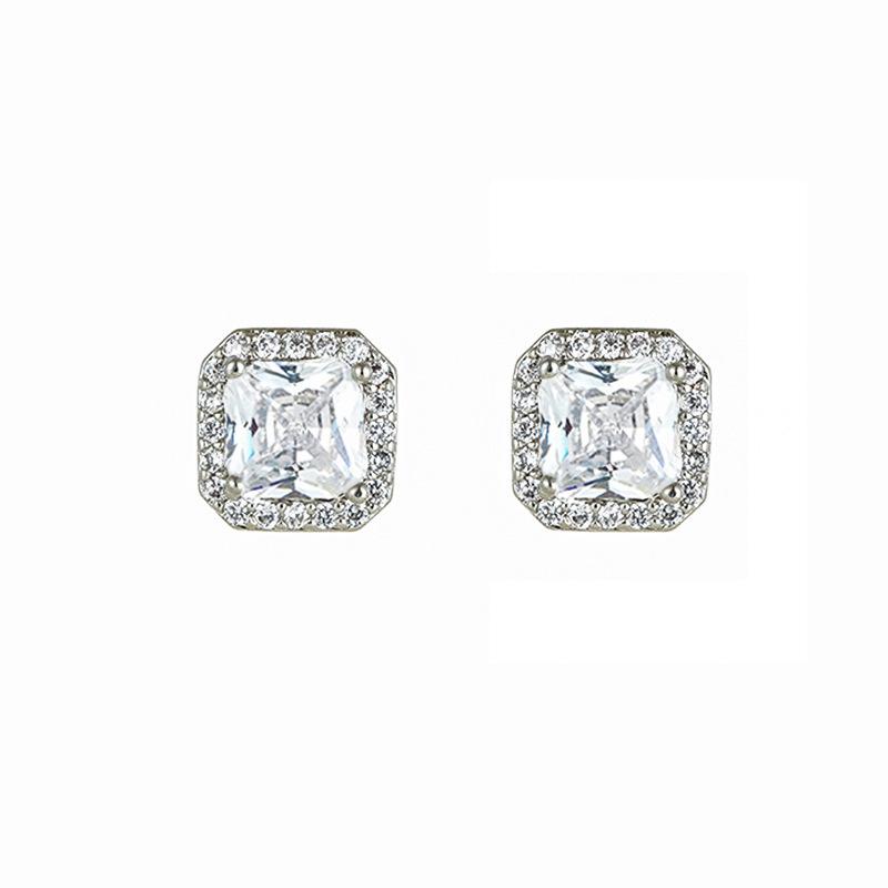 Square cube earrings women's fashion super flash earrings fashion micro zircon square earrings