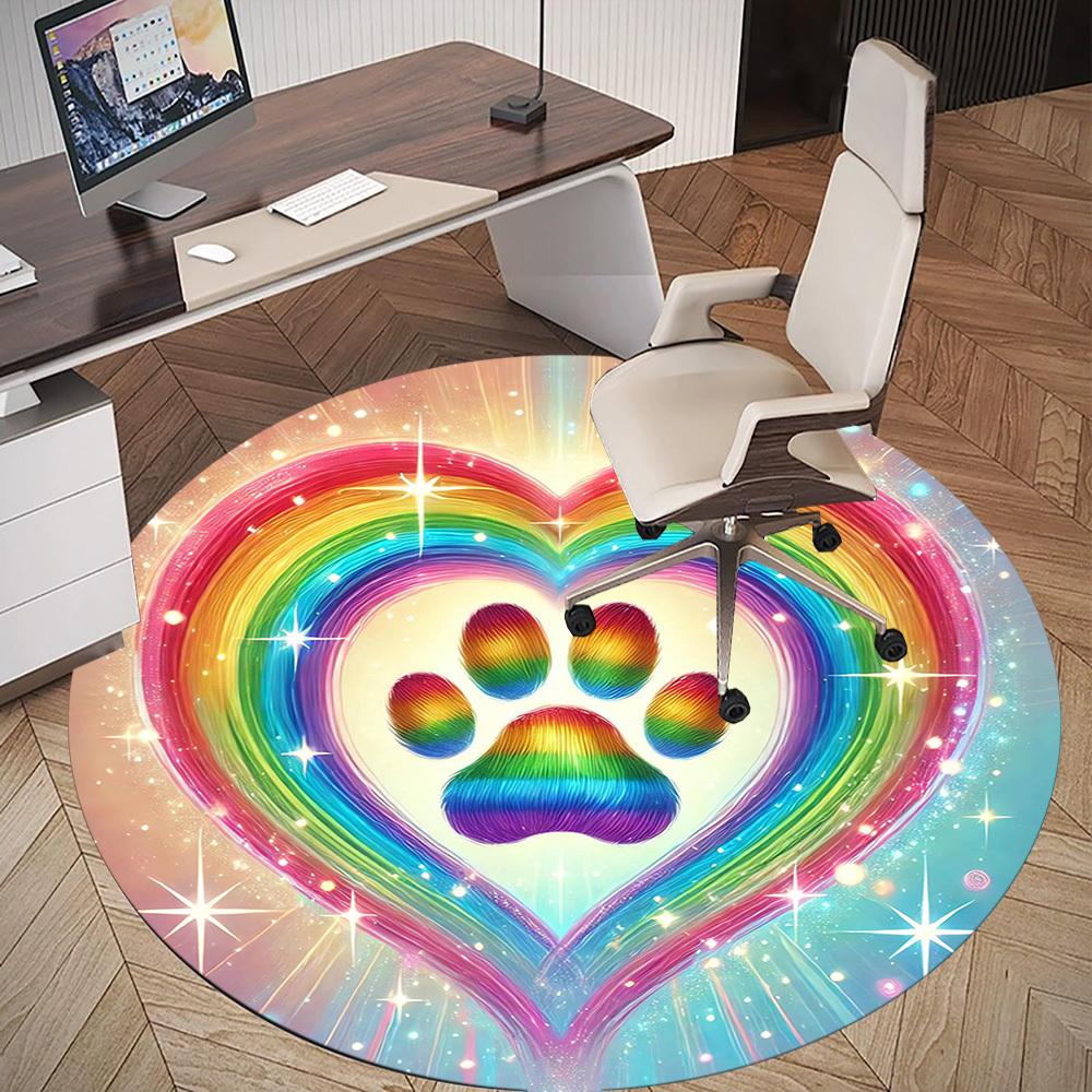 1pc Rainbow Heart ?? Round Chair mat Area Rug - Non-Slip, Floor Mat for Office, Bedroom, and Indoor Decor -1002050
