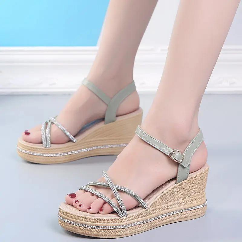 Sandals For Women Ladies Shoes One Word Footwear Roman Style Summer 2025 Platform Wedges Heel Vip Comfortable And Low Price F