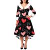 Damen stilvolles und elegantes langärmeliges V-Ausschnitt Kleid mit Valentinstags-Herzprint