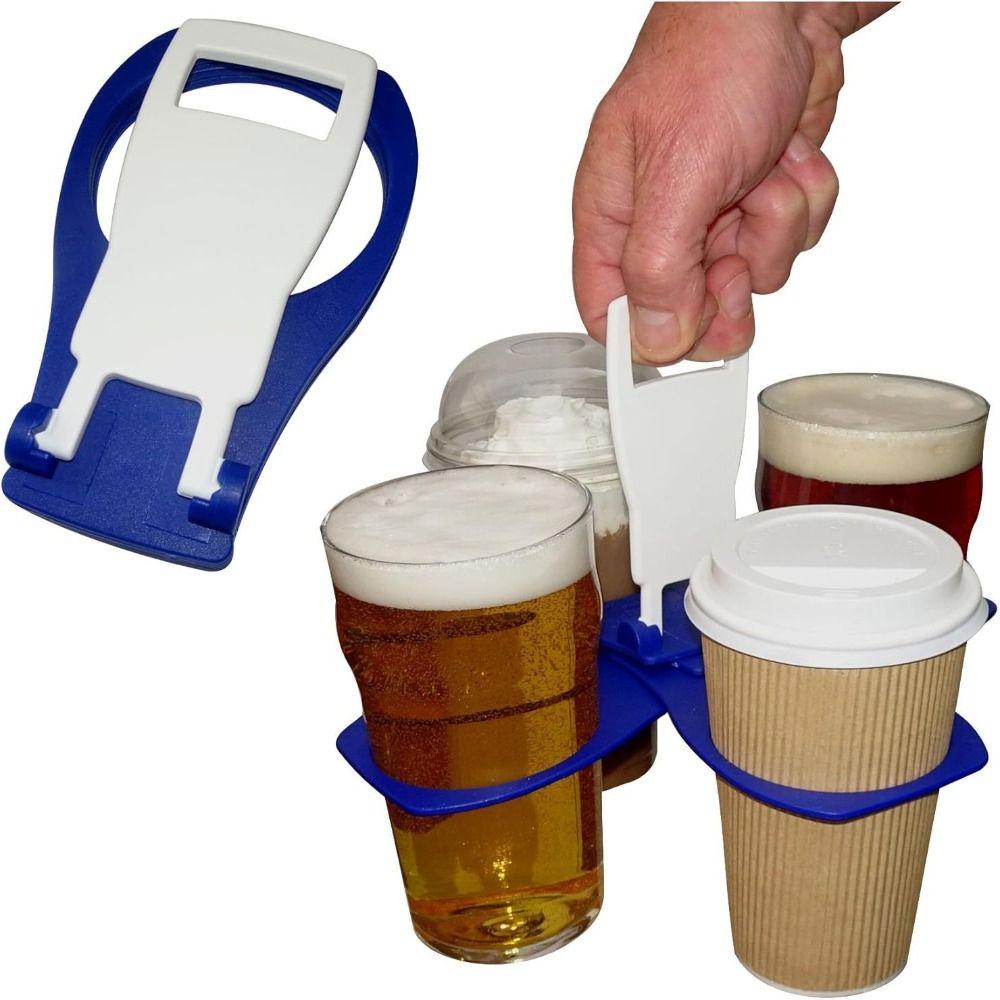 Versatile Plastic Foldable Cup Holder Anti Scalding 4-Cups Drink Carrier Rotating Carousel Cup Carrier Bar
