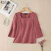 ZANZEA Women Elegant Square Neck Casual Split 3/4 Sleeve Plain Blouse