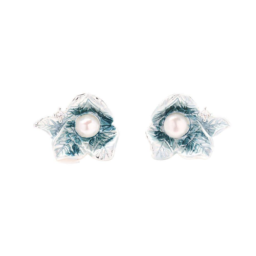 Creative Geometric Irregular Floral Design Earrings Fashionable Casual Style Inlaid with Pearl Accessories Women's Stud Earrings