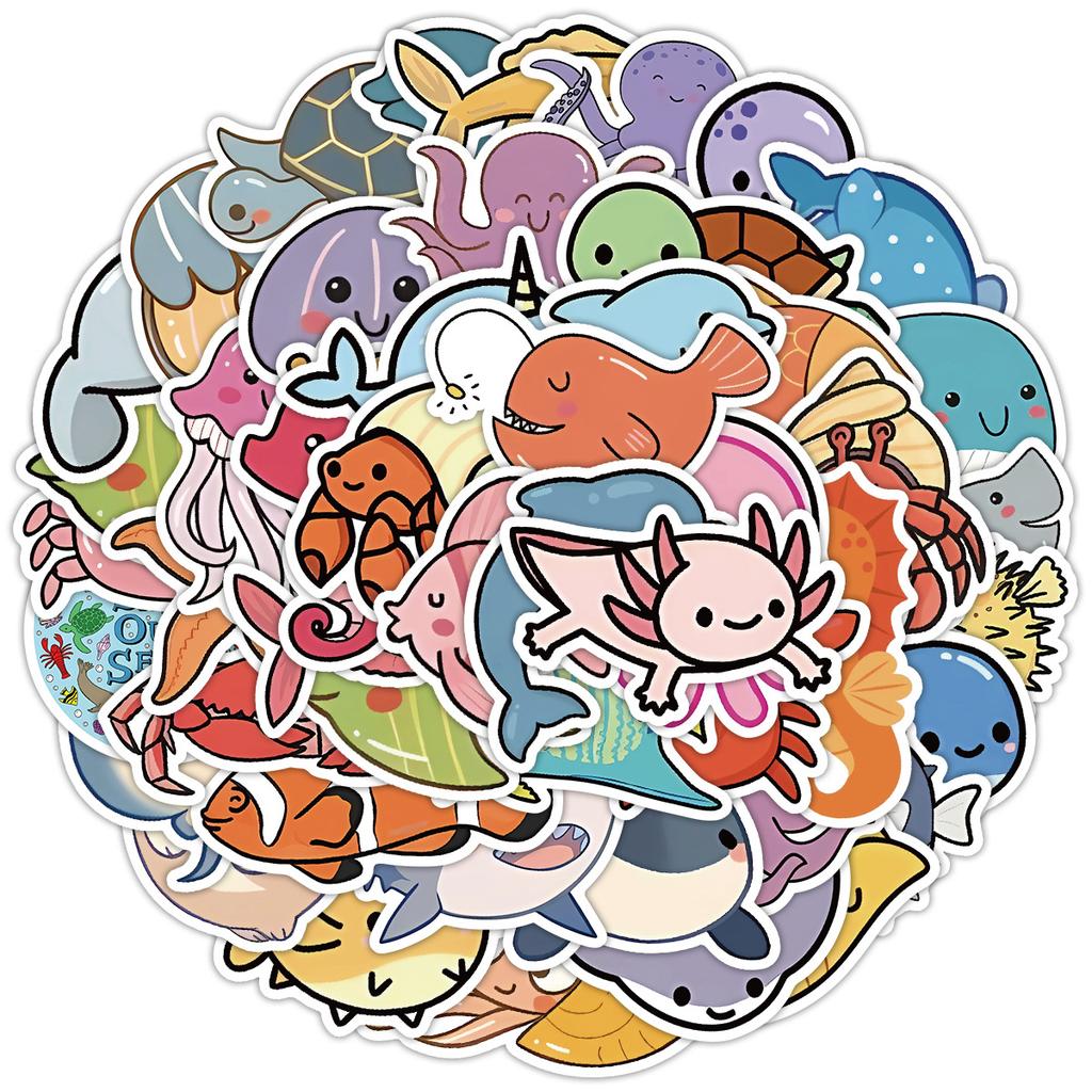 50 New Style Marine Animal Graffiti Stickers Water Cup Suitcase Waterproof Decorative Stickers Creative Stationery Stickers