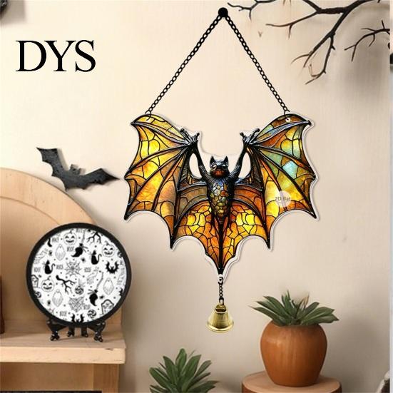 Halloween Window Decor 2D Acrylic Decoration with Chain, Bell, Stained Glass Ghost Bat Festive Wall Hanging Pumpkin Suncatcher Decor, Ornament