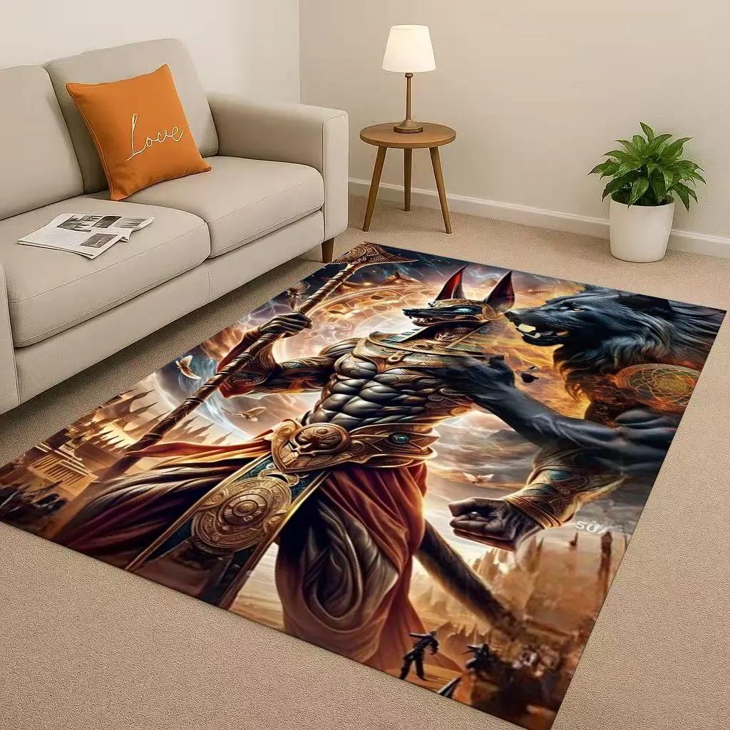 Retro Dead God Anubis Pharaoh Ancient Egypt Cartoon Living Room Non-Slip Area Rug Carpet For Bedroom Playroom Sofa,Home Doormat