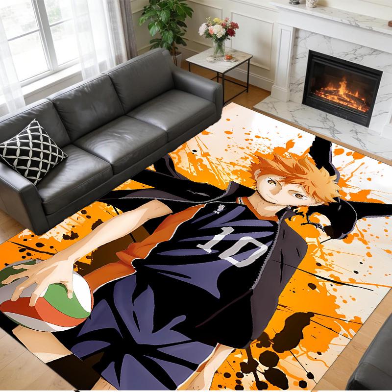 Anti‑Slip Crystal Velvet Floor Rug, Haikyuu Design Carpet for Indoor Living Bedroom Home Decoration