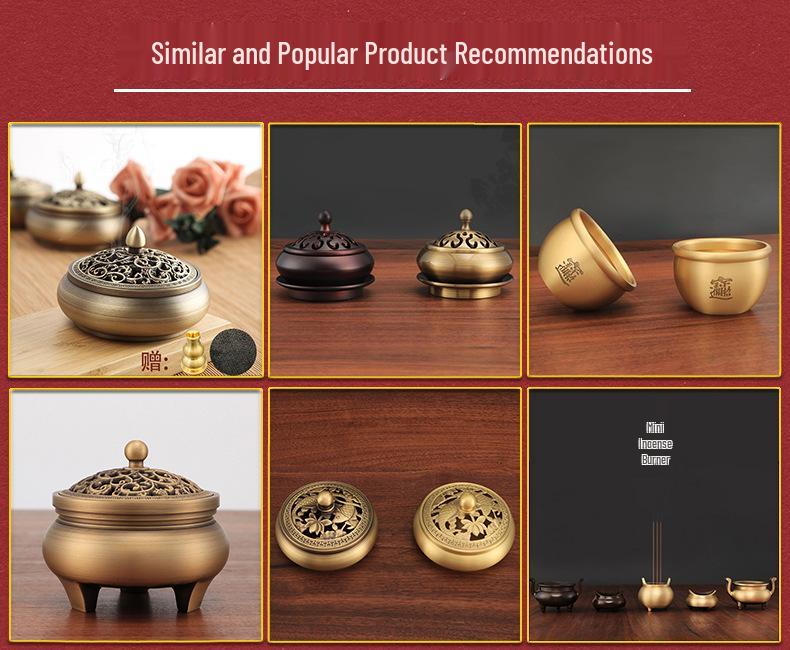 Antique Style Three-Legged Copper Incense Burner - Brass Sandalwood Holder for Household Use