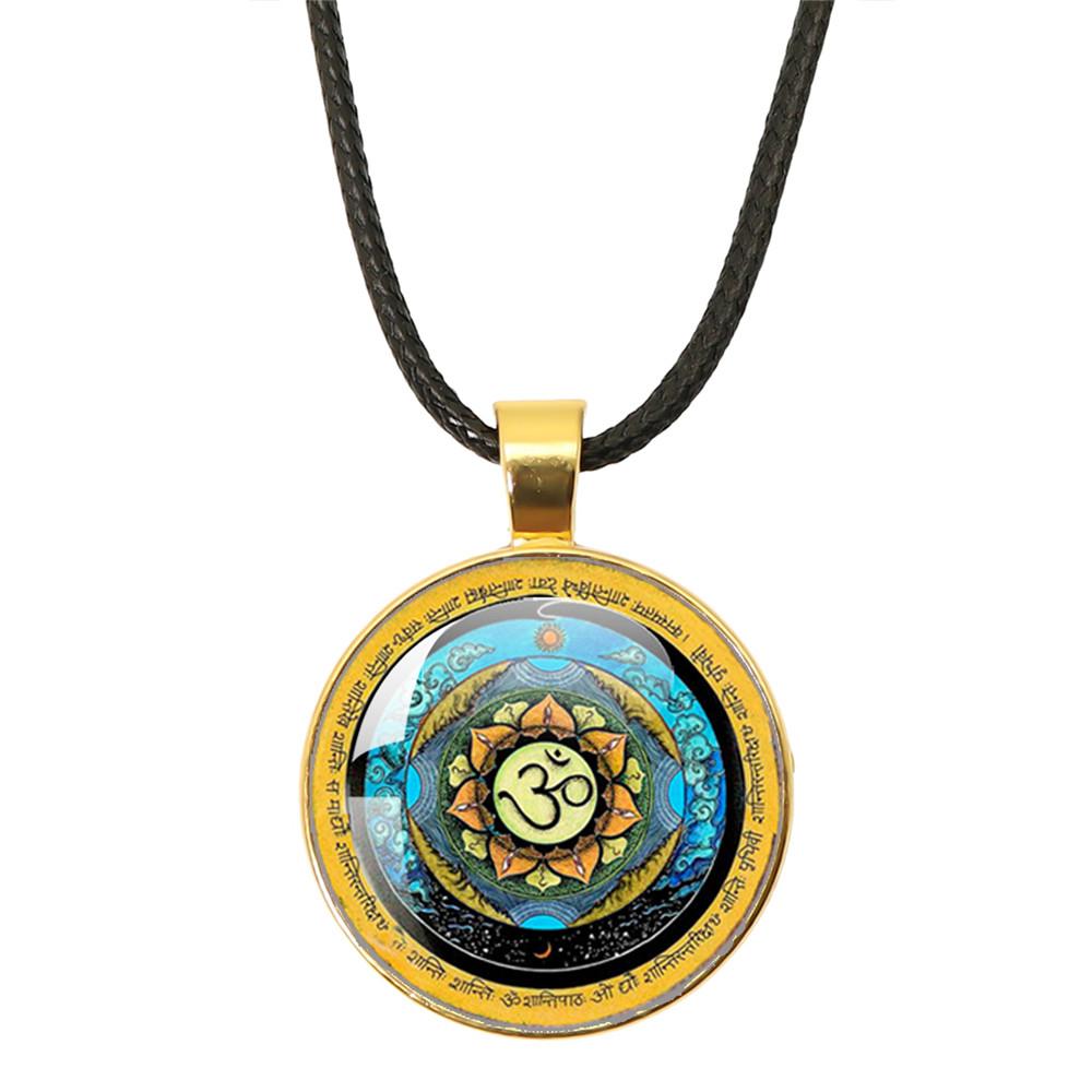 New Necklace Mandala Art Picture Rope Chain Glass Pendant Necklaces Sacred Geometry Yoga Om Fashion Jewelry Gift