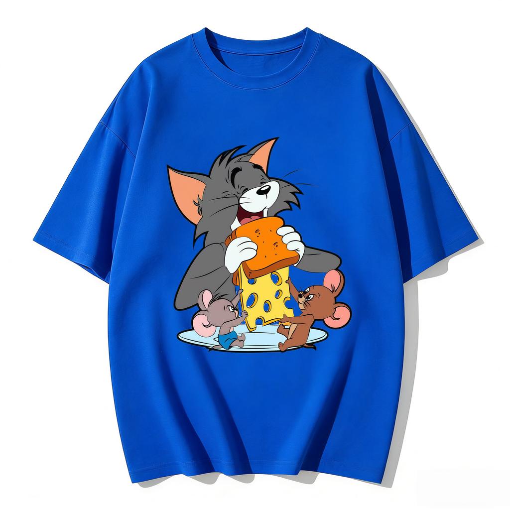 2026 New Tom Jerry Print Tshirt Casual Loose Couple Family Matching Outfits Short Sleeve Cotton Tee Summer Streetwear Tops Y2k