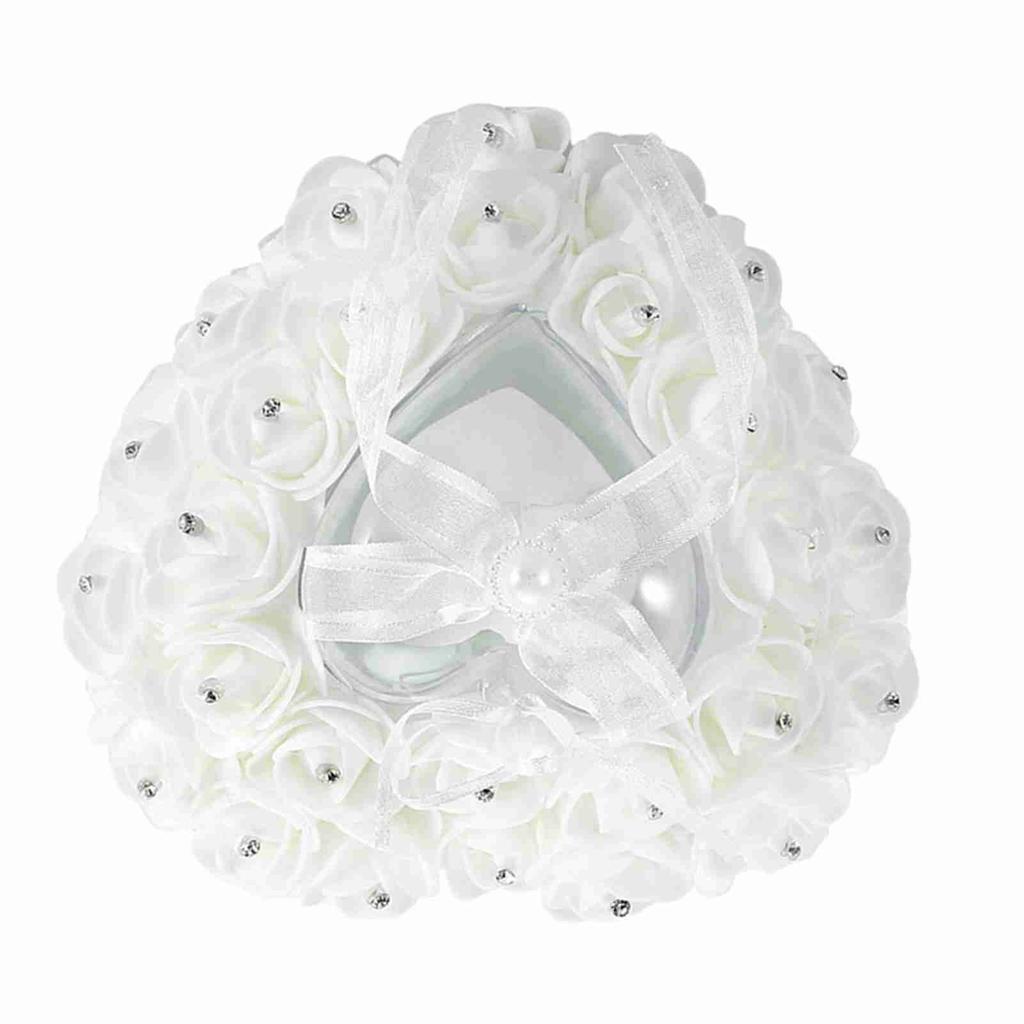 Boîte de Mariage Romantique en Forme de Cœur Décorée de Strass Coussin(blanc)