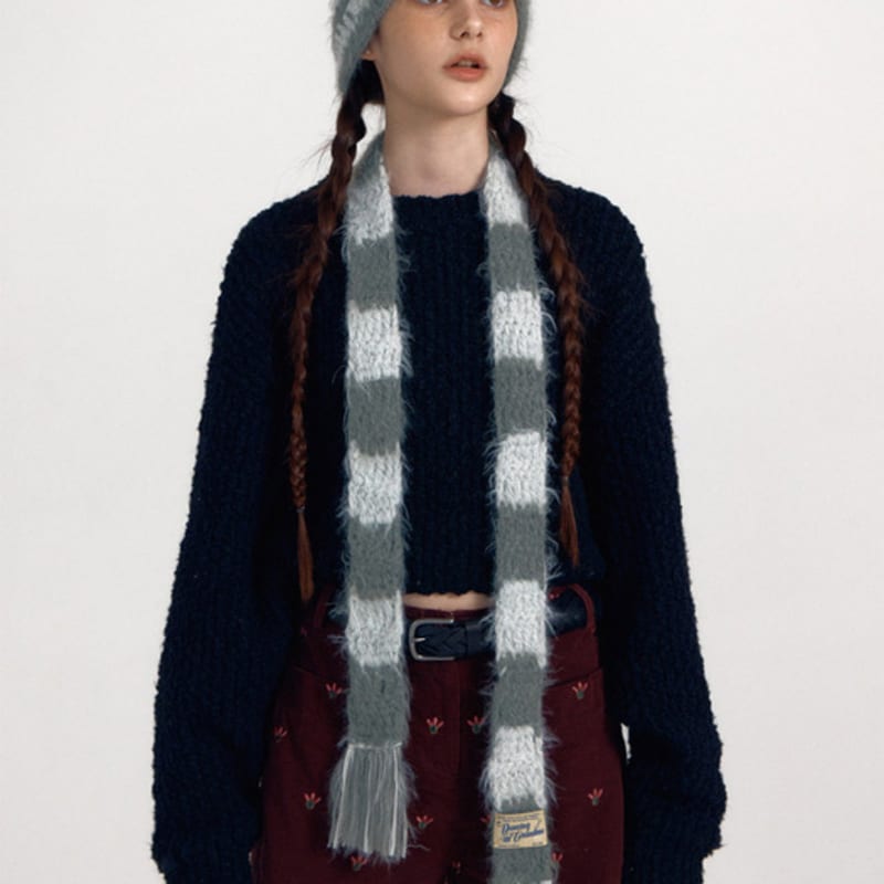 DANCING GRANDMA SOFT STRIPE MUFFLER : FOG gray