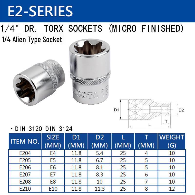 LICOTA Imported 1/4" Small 6.3mm Alien Flower E-Type Socket Set E204-E211