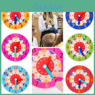 Reloj de Madera Para Niños Aprender la Hora y las Matemáticas Con Modelo de Colores