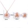 2Pcs Fashion Women Faux Opal Flower Pendant Necklace Stud Earrings Jewelry Set