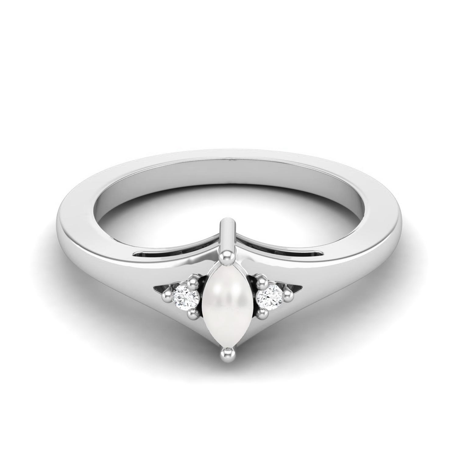 

925 Sterling Silver 0.29 Cts Marquise Shape Pearl Three Stone Wedding Women Ring 11