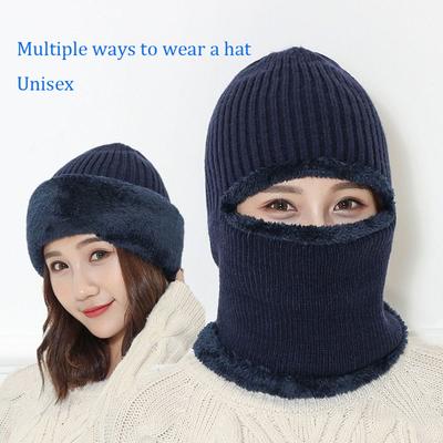 Chapéu Lenço Masculino Quente de Inverno Respirável Lã Tricotado Gorros Balaclava de Lã Coral para Mulheres Protetor de Camada Dupla