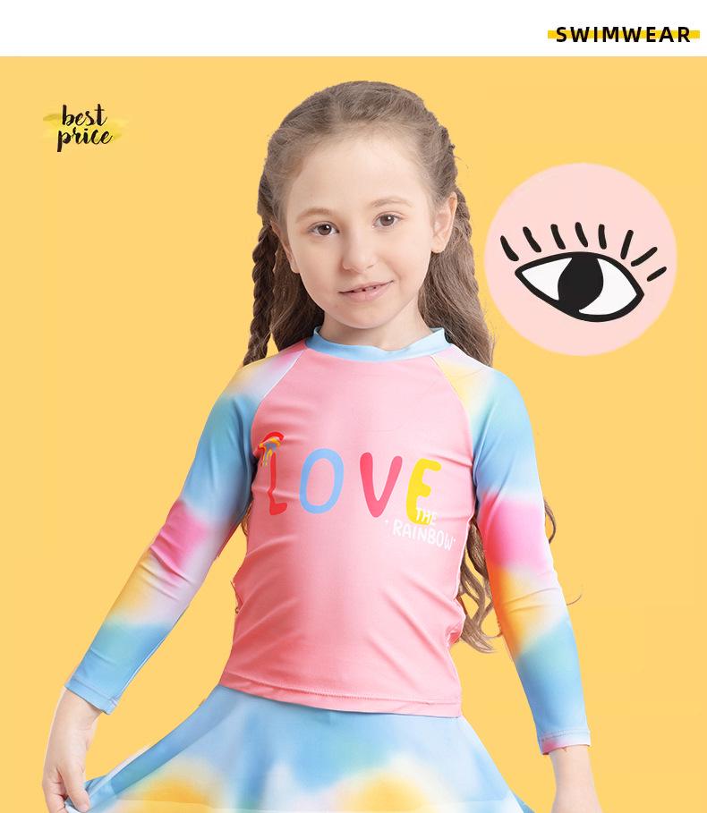 Girls' Tie-Dye Long-Sleeve Two-Piece Swimsuit Set with Short Skirt