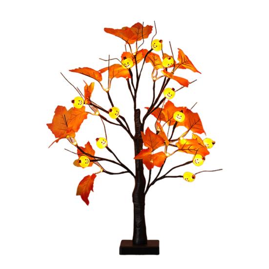 24 Inches Halloween Tree with Light LED Glowing Tree with Ghost/Pimpkin/Eyeball Light for Indoor Home Table Decor