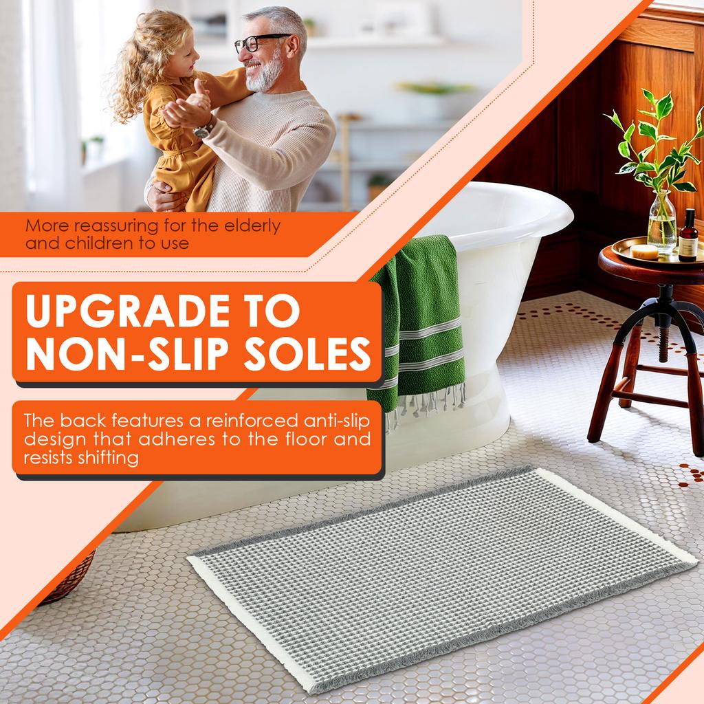 Waffle Bathroom Mat Microfiber Absorbent Bath Rug with Tassels Soft Non Slip Waffle Braided Floor Mat for Floor Tub Beside Decor