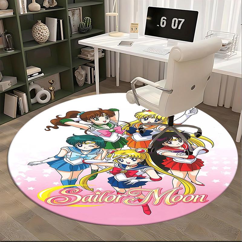 Runder Teppich mit Sailor Moon Anime-Cartoon-Design, rutschfest, für Bürostühle, Wohnzimmer, Schlafzimmer und Spielzimmer.