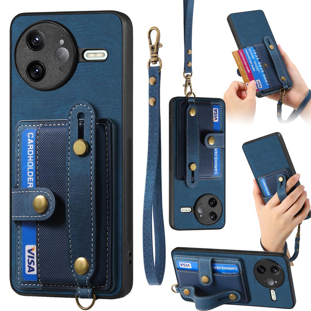 For Xiaomi Poco F7 Ultra 5G/Xiaomi Redmi K80 Pro 5G Retro PU Leather Back Cover with Card Holder and Wristband Kickstand