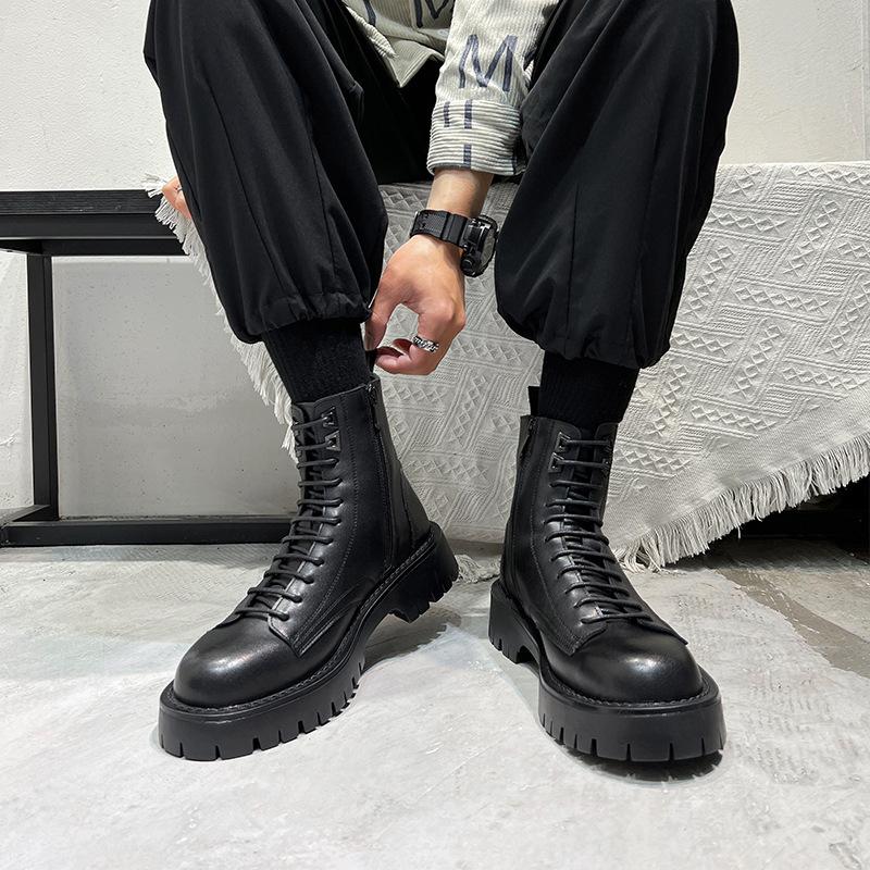 

Martin boots men s British style high-top tooling boots Chelsea leather boots men s trend machine leather shoes 38 чёрный