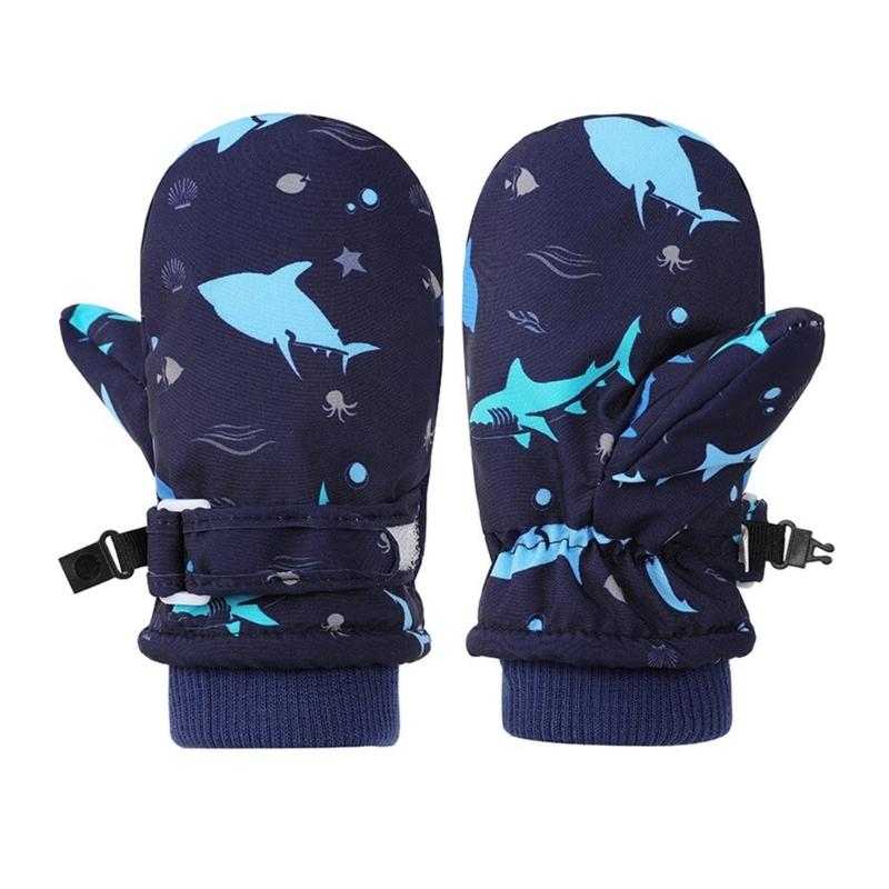 Spritzwasserfeste Fäustlinge Kinderhandschuhe Winddicht Kinder Winter Warm Schneehandschuhe Bedrucktes Walmuster Verdicken Thermofäustlinge