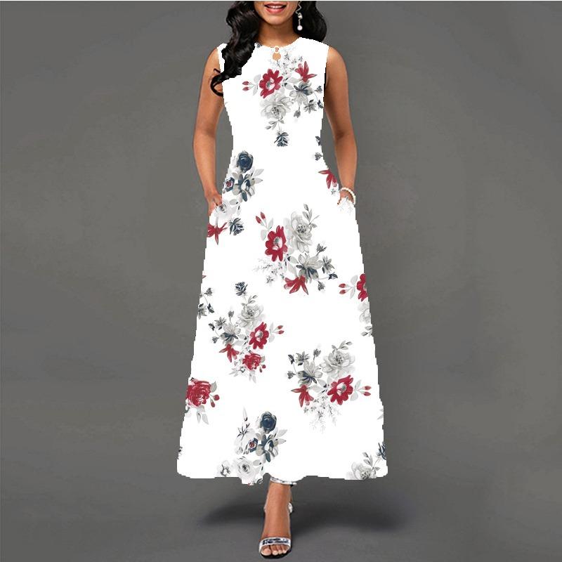 

Women s clothing European and American style large size dress digital printing sleeveless pendulum commuting M