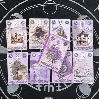 Levandulový Lenormandský balíček - 36 karet s vintage botanickými ilustracemi, 9*6cm Shabby Chic Fialová Estetika Alternativa k Tarotu