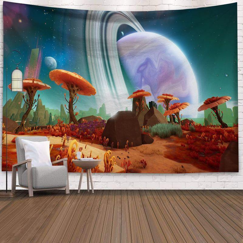 Mushroom Forest Tapestry, Peach Skin Velvet Background Fabric, Polyester Digital Printing Wall Carpet, Room Decoration Hanging Fabric