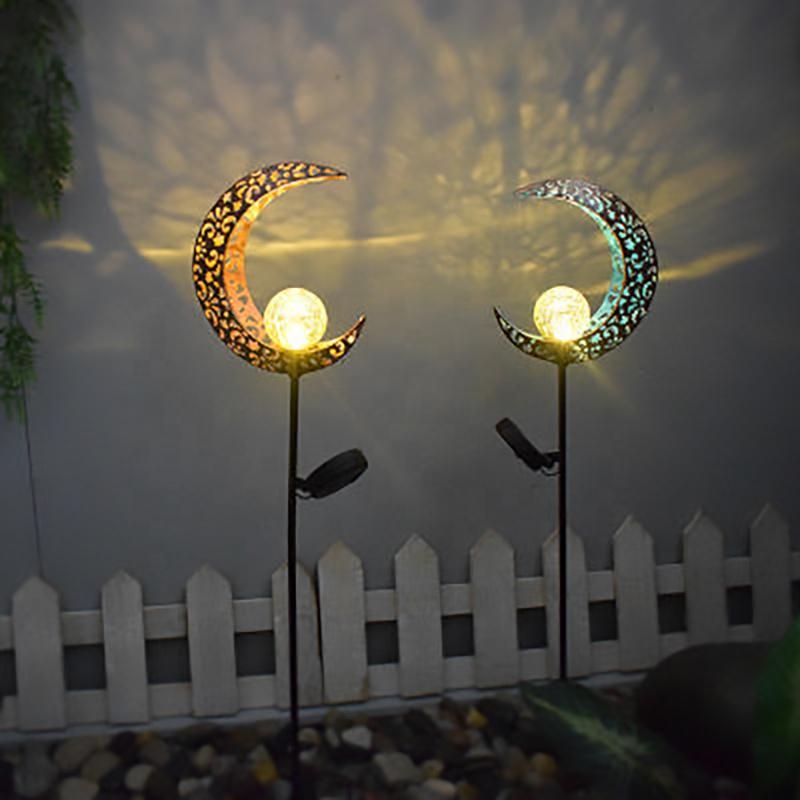 Outdoor Solar Lights Garden Crackle Glass Globe Stake Solar Moon Light Waterproof Garden Solar