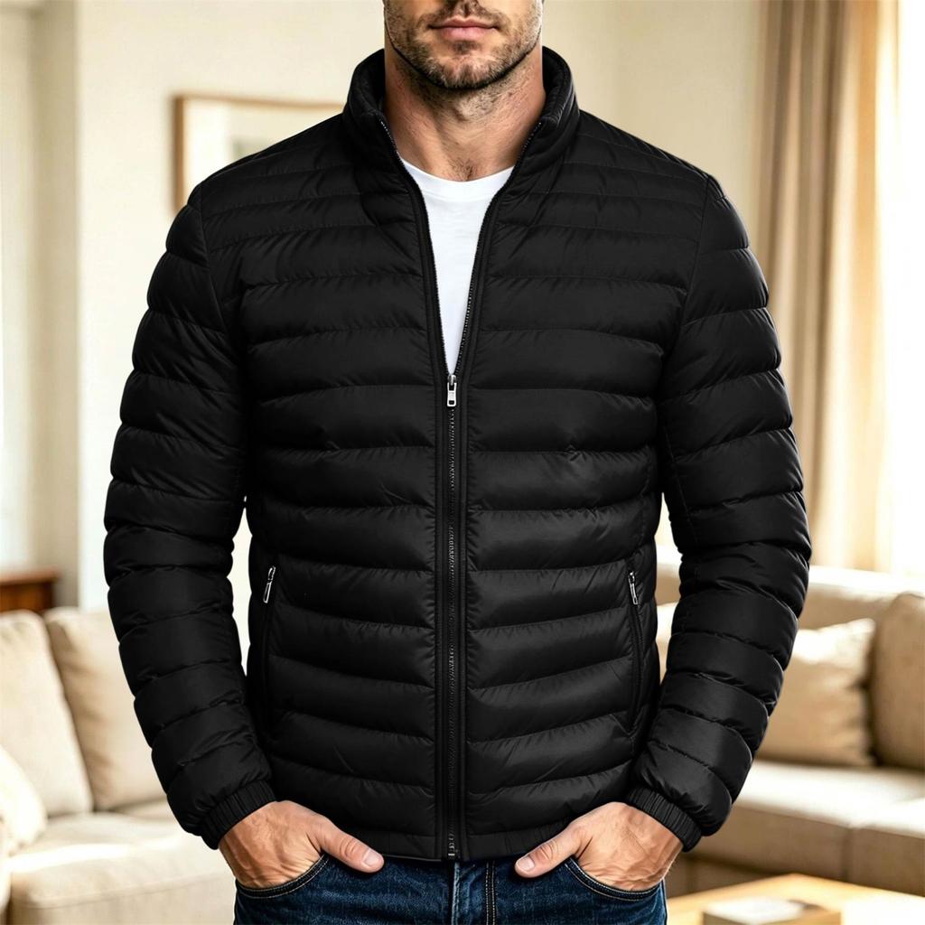 Men's Trendy Casual Color Stand Collar Cotton Padded Jacket for Everyday Wear