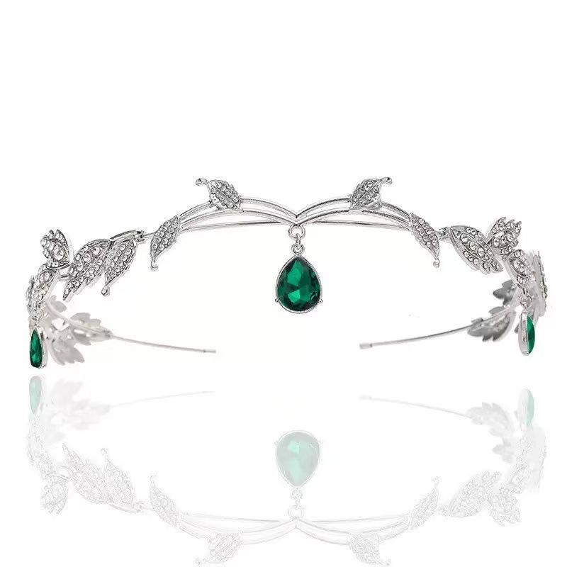 Pendente Foglia Diamante Goccia d'Acqua Corona Copricapo in Lega Retro per Festival