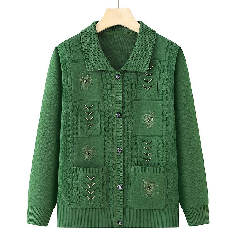 Grandma's Loose Knit Cardigan - Spring/Fall Wear for Middle-aged and Elderly Women