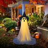 Stor opplyst spøkelse Halloween-dekorasjon Utendørs stående lysende hvitt spøkelse med heksehatt for hjem, hage, plen, veranda-dekor