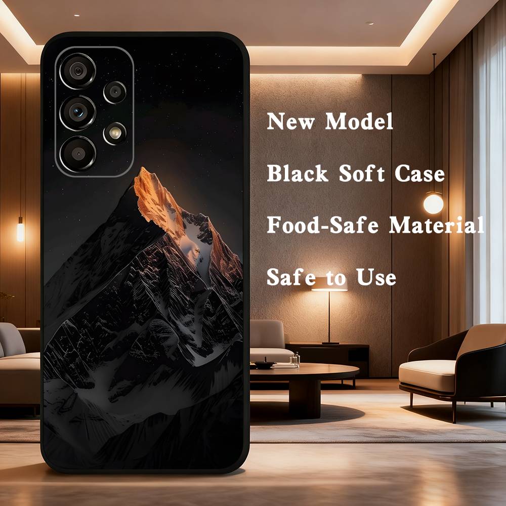Snow Mountain Scenery Design Phone Case Soft black protective case for Samsung Galaxy A32,A10,A71,A11,A12,A13, A31, Note 10,etc.