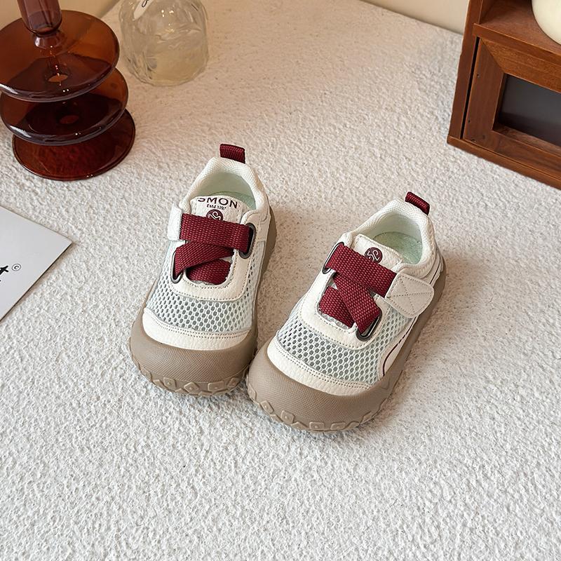 

Kids Casual Shoes Mesh Breathable Boys Girls Skate Shoes Hook&loop 2025 New Children Flat Shoes Toes Capped Non-slip Trendy 21 бежевый