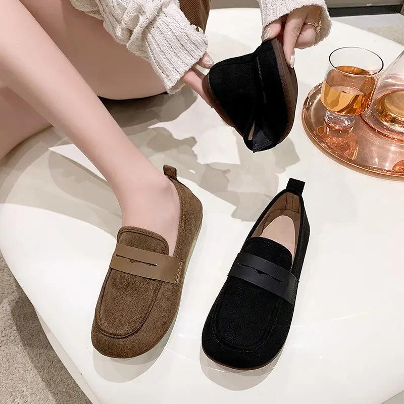 Fashion Women's Flat Shoes Elegant Party Brown With Heel Round Toe Retro Style 2025 Trend On Sale Cheap Clearance Korean Ladies Footwear
