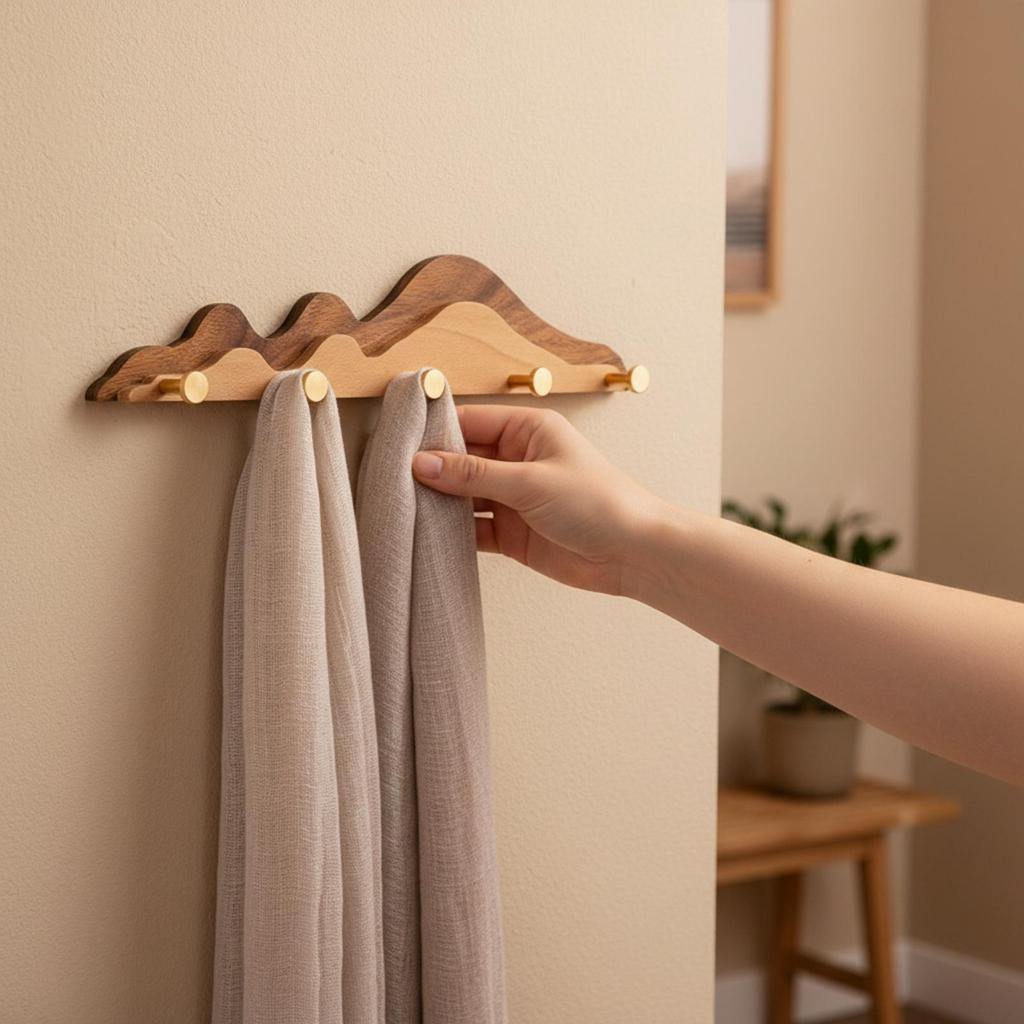 Wave-Shaped Wooden Wall Hanger Easy to Install for Bedroom, Hallway