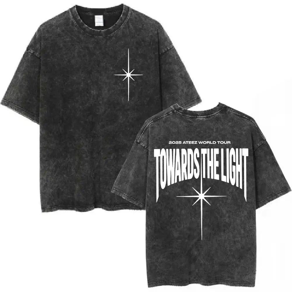 2025 Ateez World Tour Towards The Light Will To Power Vintage Washed T-shirts Men Women Korean Kpop T Shirt Cotton T-shirt Tops