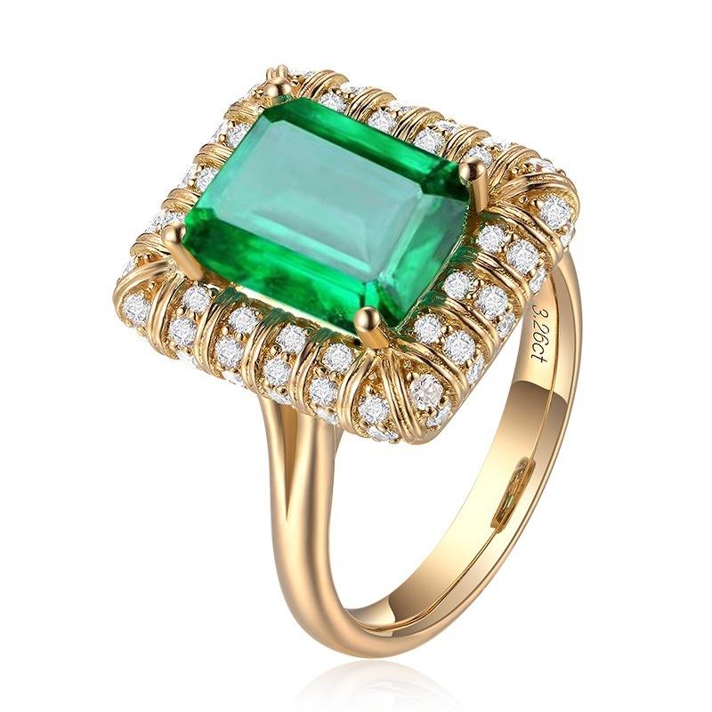 WOSIKATE Vintage Emerald Gemstone Ring For Women  CopperWith 18K Gold Plated Engagement Ring Fashion Jewelry